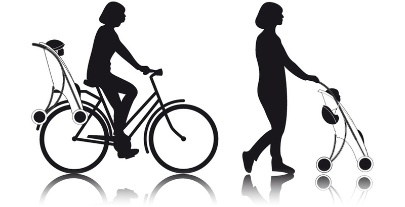 Illustration for article titled A Brilliant Child's Bike Seat That Instantly Transforms Into a Stroller